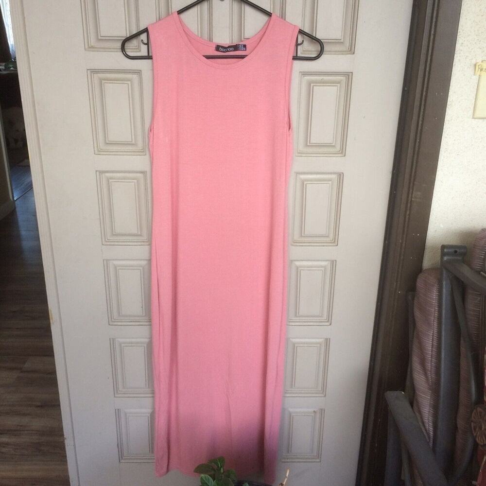 BooHoo SlimFit Maxi Dress Peach Sz14 Round Neck Sleeveless NWOT